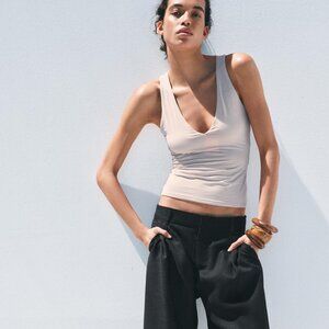 NEW Zara V-Neck Beige Top in Small